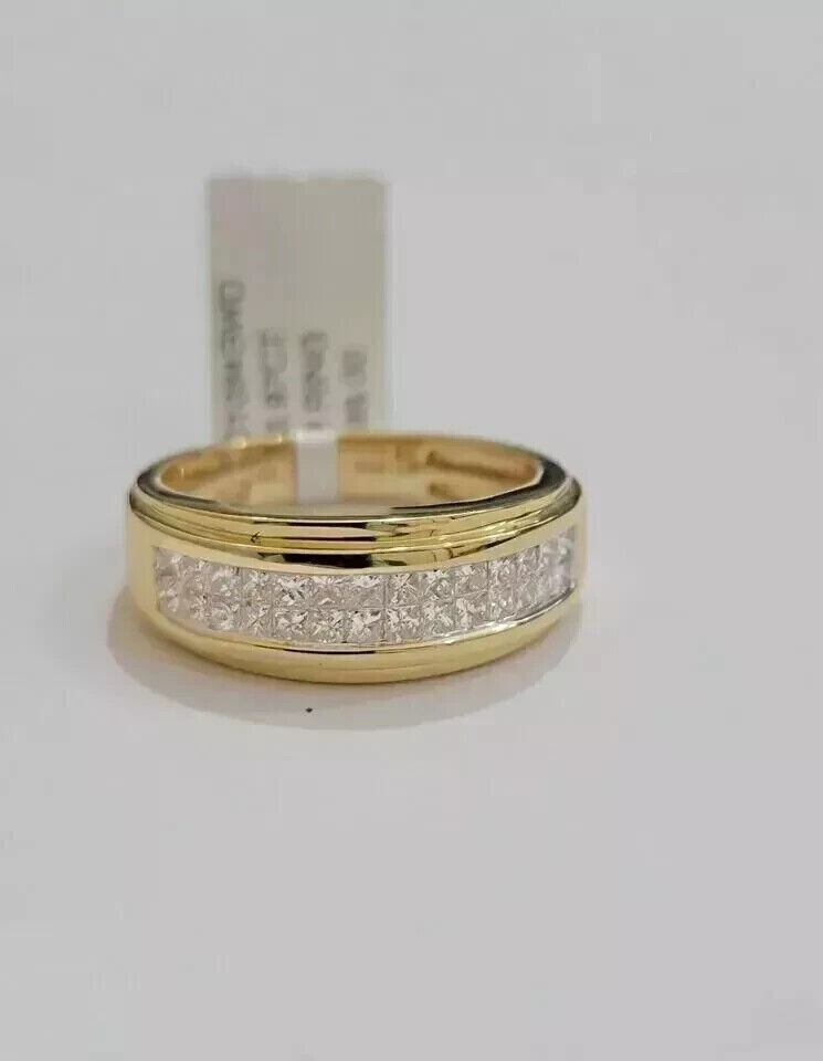 925 Silver Princess Simulated Diamond Wedding Band Ring 14K Yellow Gold Plated