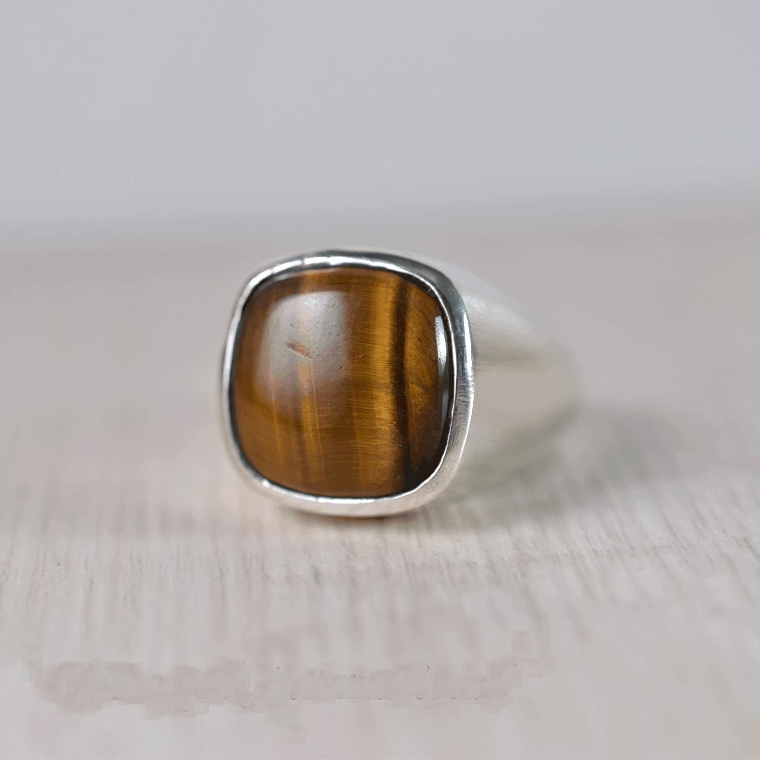 Solid 925 Sterling Silver Natural Brown Tiger’s Eye Cushion Men’s Unisex Ring