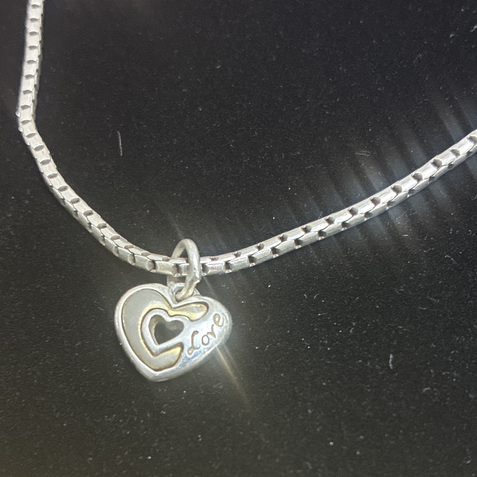 Silver Tone Box Chain Charm Bracelet Adjustable Lobster Heart Love Dangle