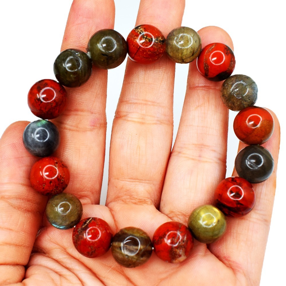 Awesome Red Jasper & Labradorite 218.00Cts Stretchable Bracelet Beaded VK 80 AZ5