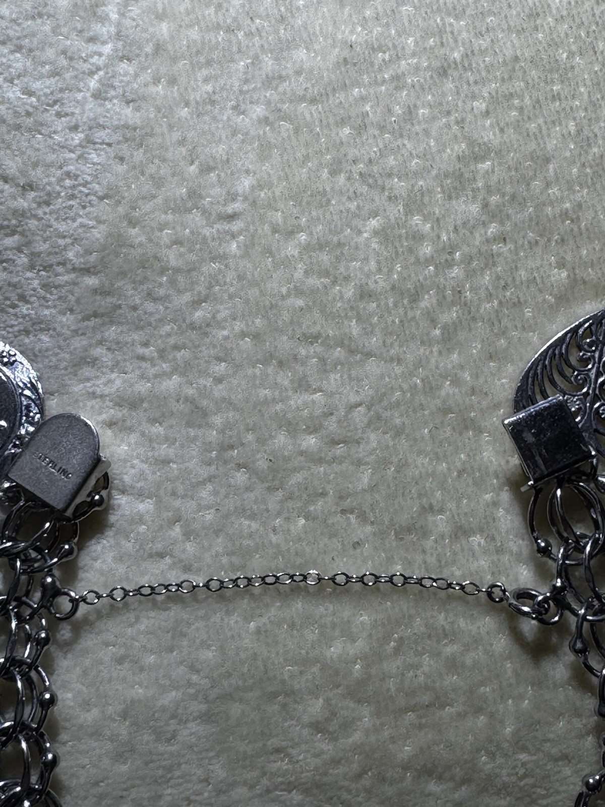 Gorgeous Double Curb Link Sterling Silver Charm Bracelet