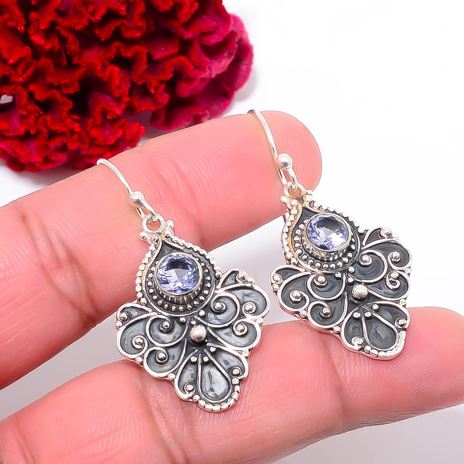Iolite Fine Art Oxidised Gemstone 925 Sterling Silver Earring 1.68″ E1028910412