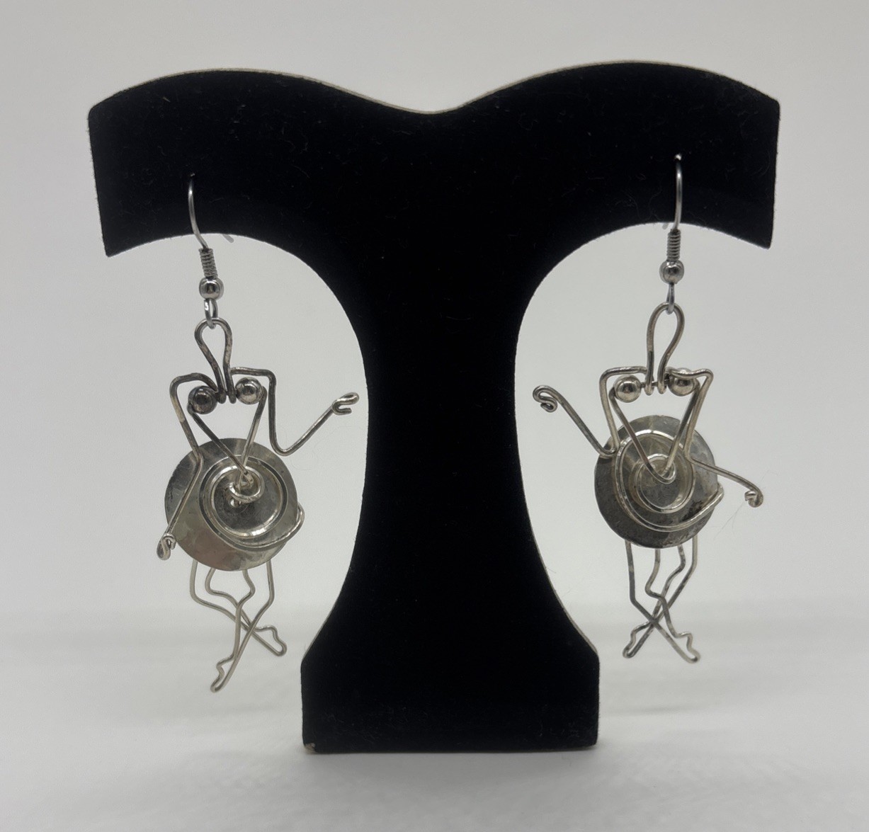 Vintage Sterling Silver Wire Ballet Dancer Dangle Earrings 8.8 Grams