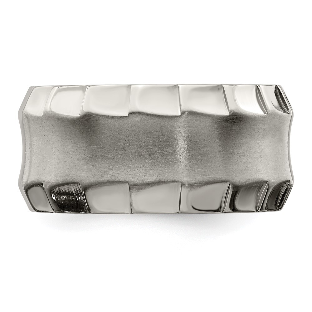 Titanium Faceted Edge Brushed Polished 12mm Concave Band Ring Size 10 for Men’s