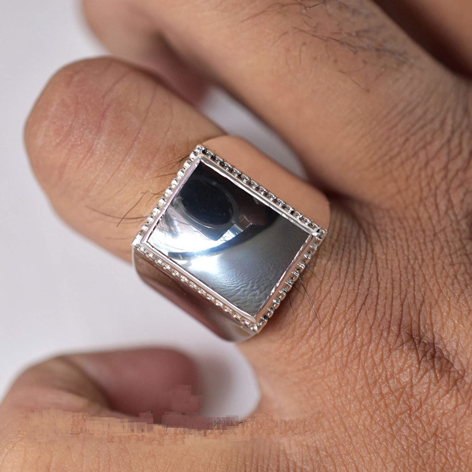 Solid 925 Sterling Silver Natural Black Hematite Gemstone Gift Men’s Unisex Ring