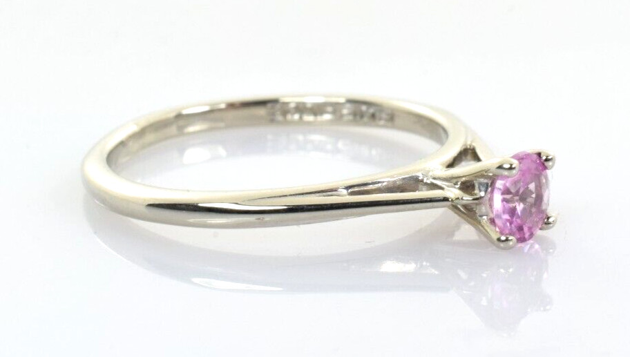 Pink Sapphire Engagement / Promise Ring 14k White Gold .31 Carat Size 5.75