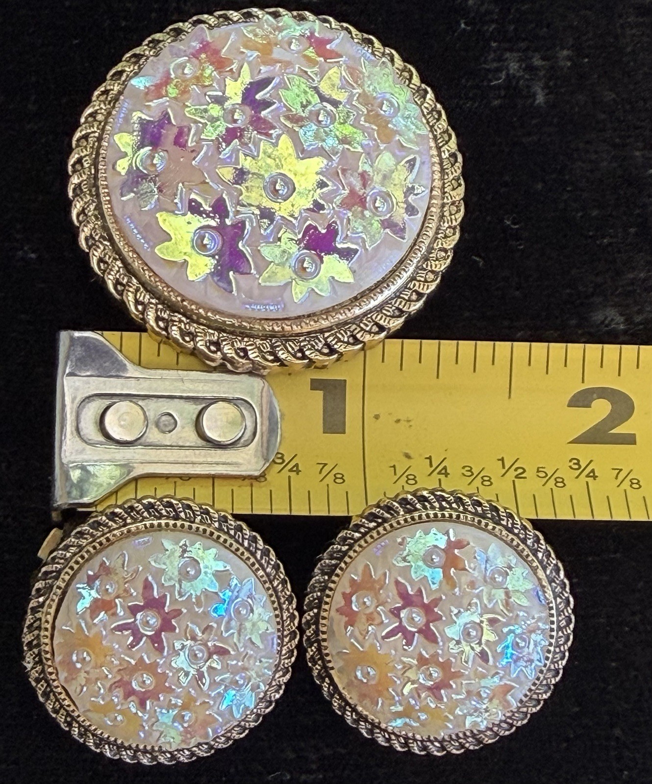 WEST GERMANY molded glass ab star clip Earrings Scarf clip vintage jewelry set