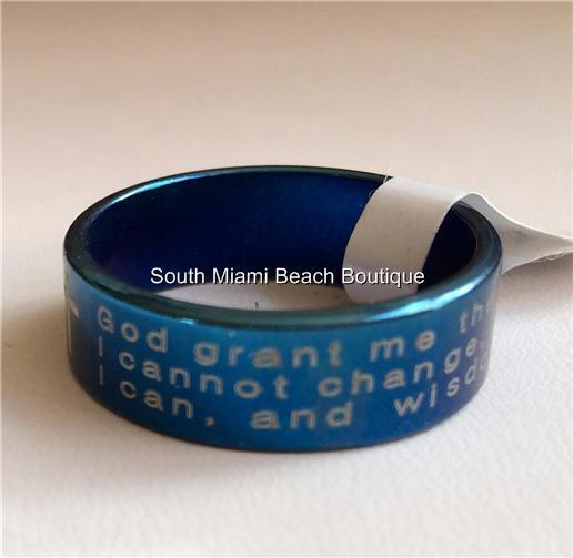 Serenity Prayer Ring Band Blue Stainless Steel NA AA Size 6 8 9 10 11 Unisex