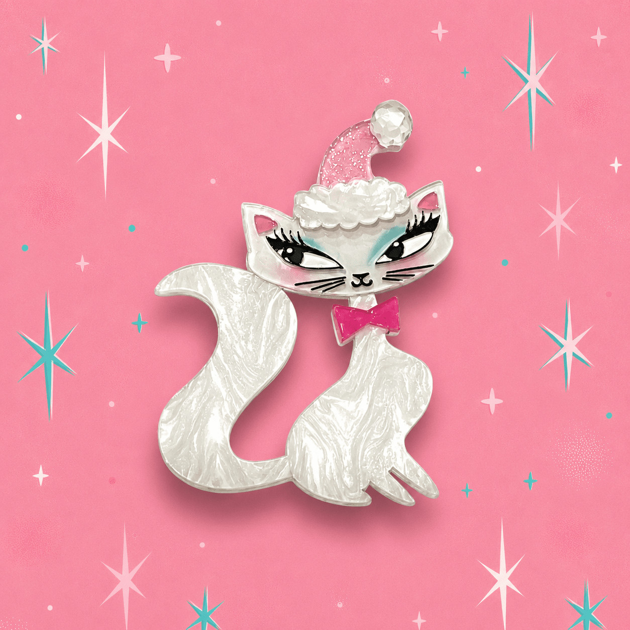 Swanky Pinkmas Kitty Brooch by Miss Fluff x Lipstick & Chrome