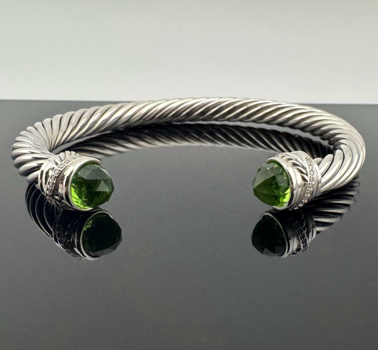 David 7mm Peridot Cable Bracelet 925 Sterling Silver Size Medium
