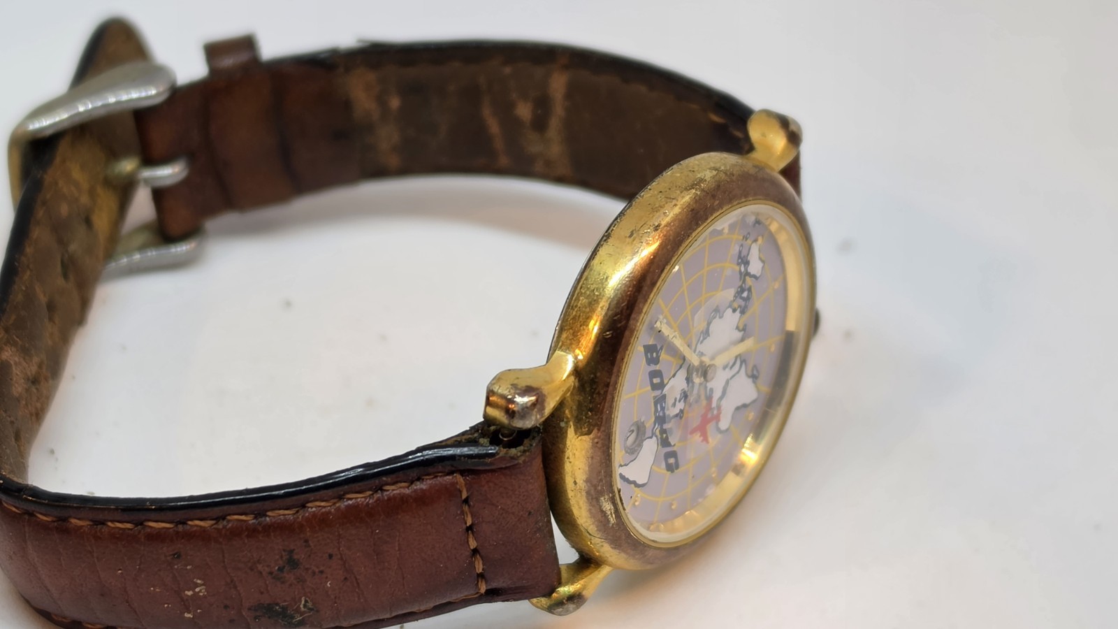 Vintage Boeing World Map Airplane Second Hand Quartz Watch 38mm Japan Runs