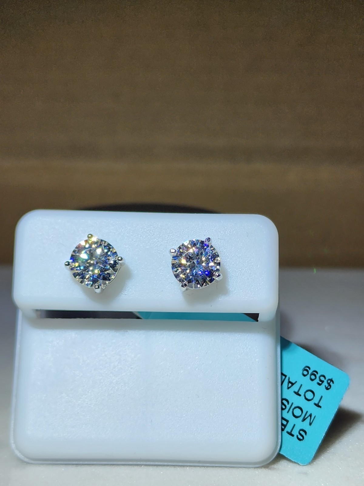 Unisex Moissanite Stud earrings. 2.4cttw prong set. screwbacks. 7.0mm