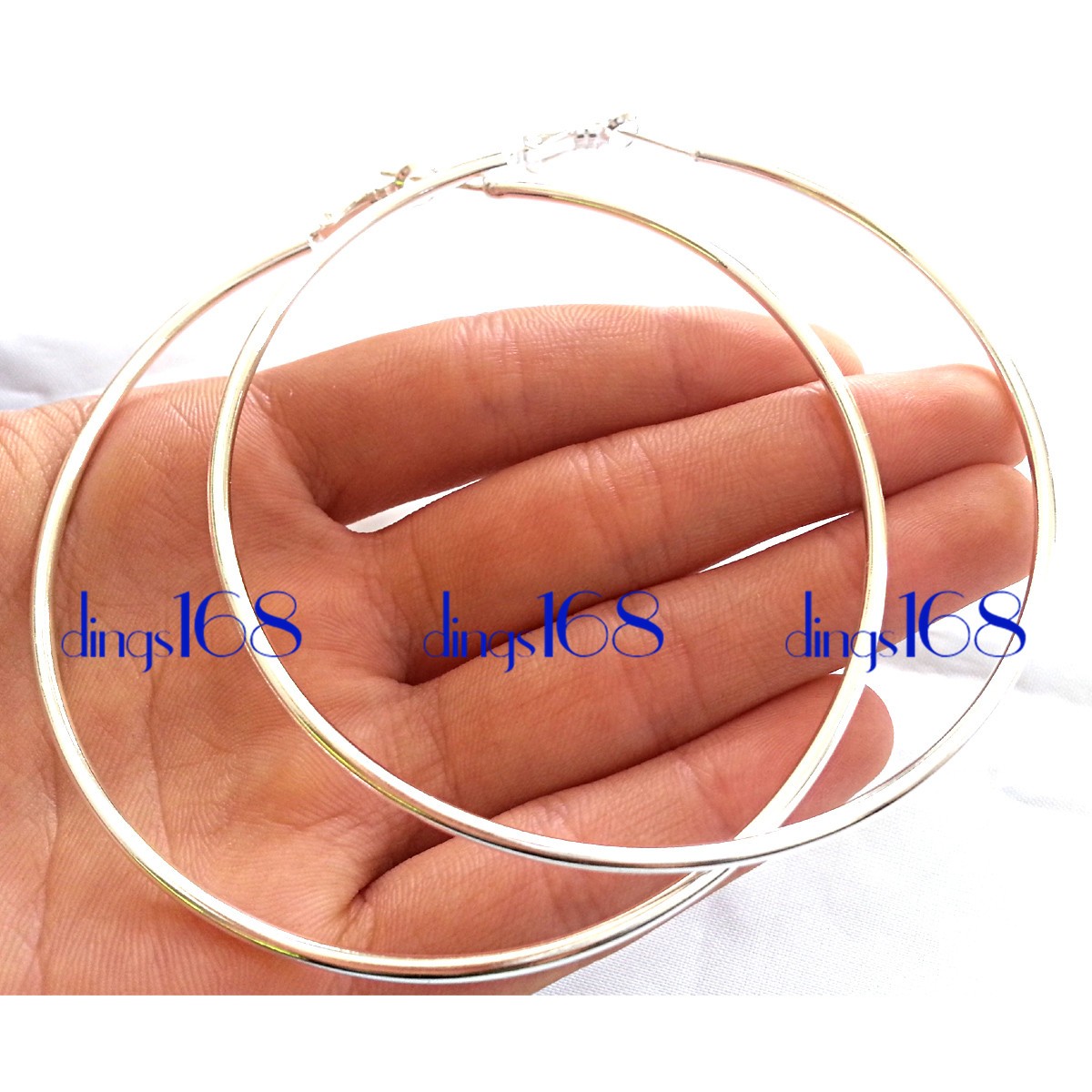 Solid 925 Sterling Silver Tarnish-Free 90mm XX-Large Thin Tube Hoop Earrings Y2F