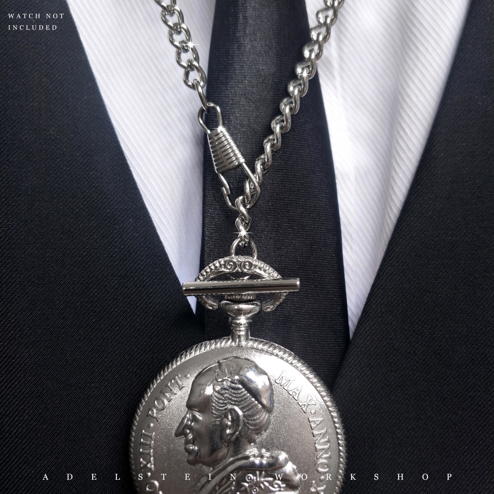 T-Bar Prince Albert Silver-Plated Vest-Pocket Watch Chain