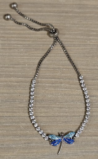 Dragonfly Silver Etched SU Czch Crysyals Chain Slide Adjustable Bracelet