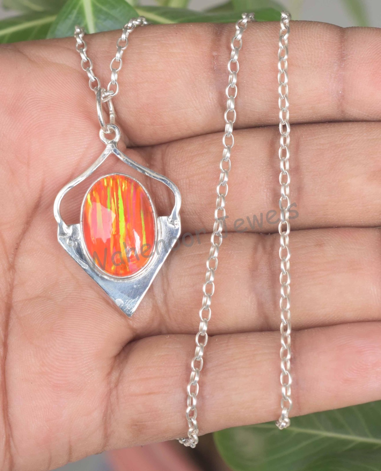22.65 Ct Orange Fire Opal 925 Sterling Silver Handmade Pendant For Her