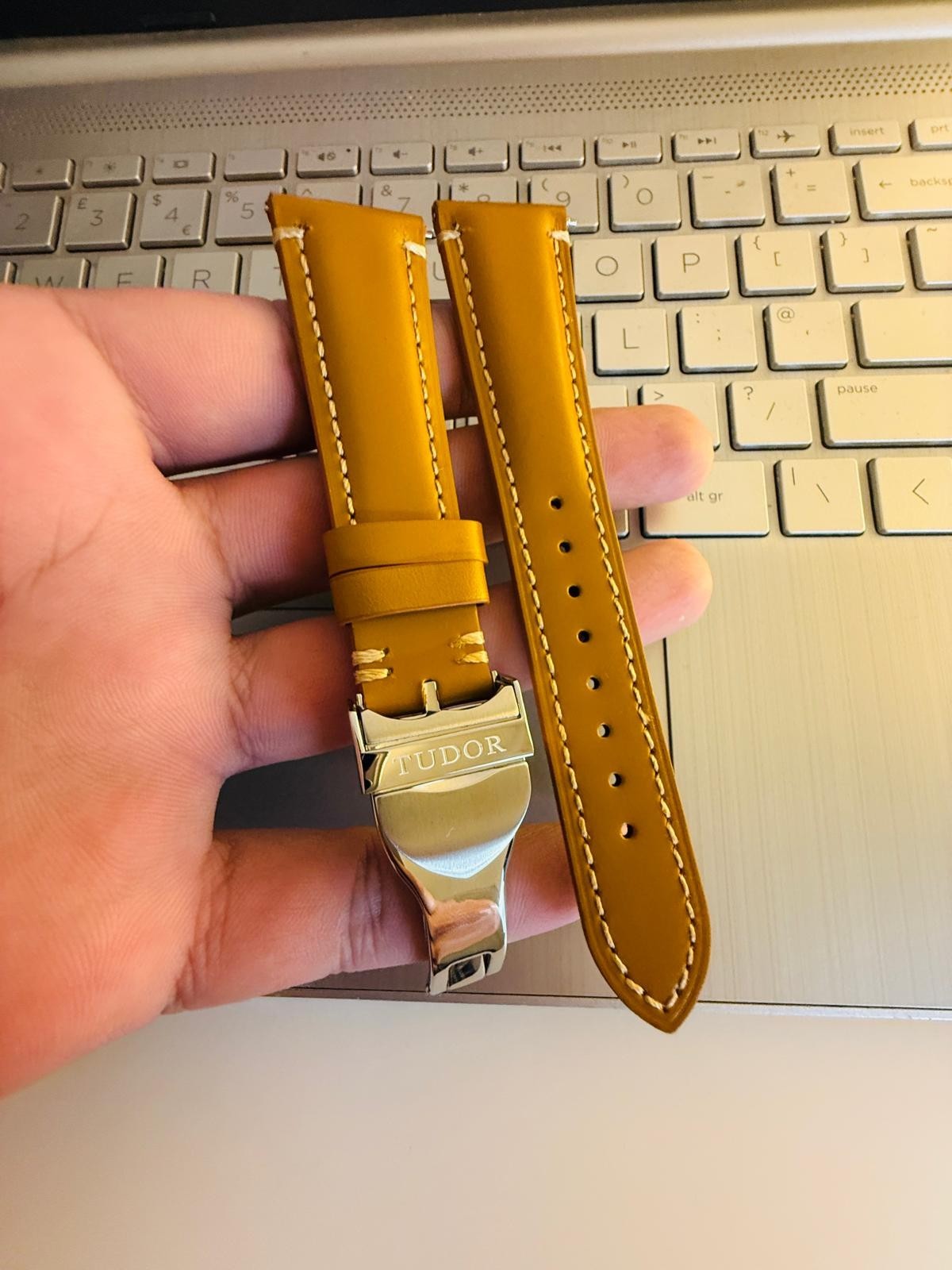 Tudor 22mm Light Brown Leather Watch Strap With Silver Deployment Clasp Solid