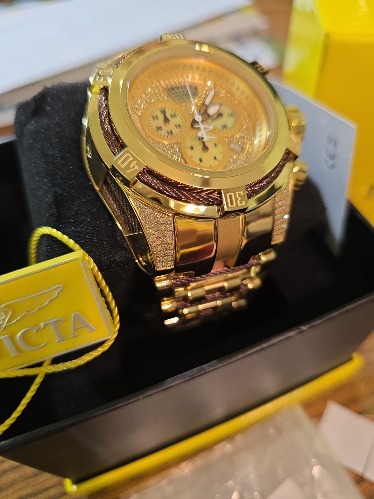 New Invicta Reserve Bolt Zeus 38208 Gold Label 1.31ctw 50mm Swiss Ronda 5040D