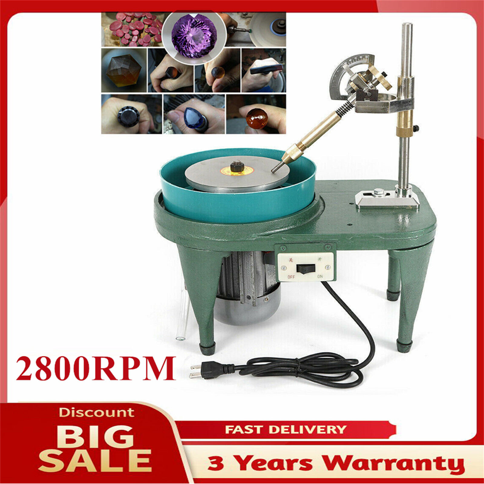 2800RPM Gemstone Grinding Jewelry Lapidary Cutting Polisher Gem Faceting Machine