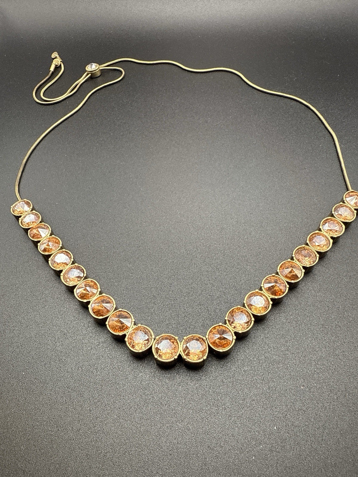 Stella & Dot Champagne Crystal Rhinestones Gold Tone Autumn Fall Necklace