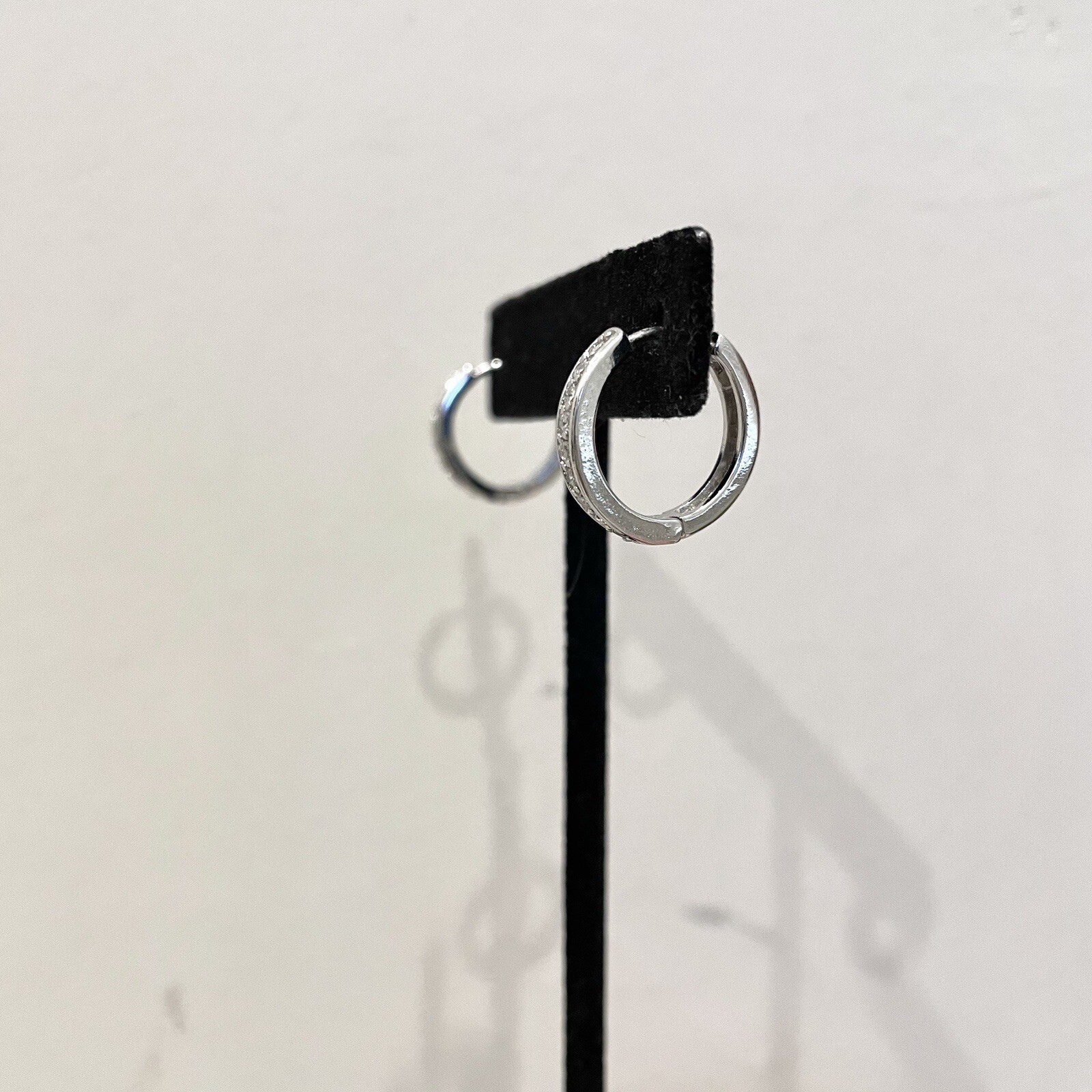 Stamped 925 Sterling Silver Pave Crystal Hoop Earrings Set of 2 Diff Sizes