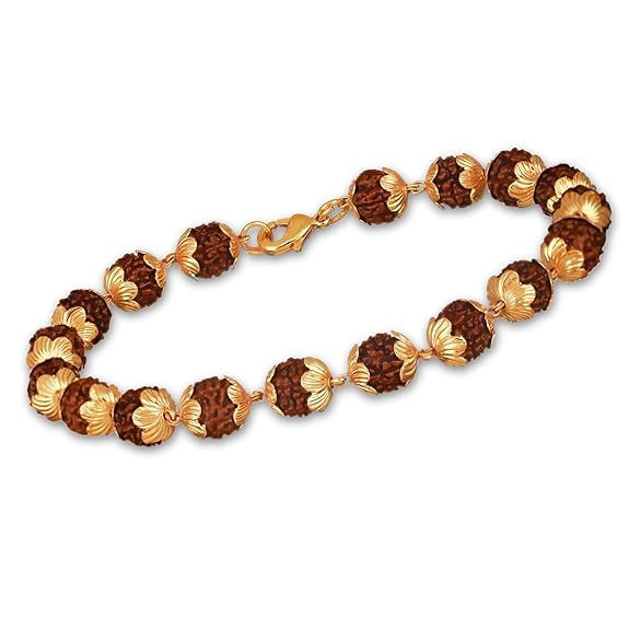 Gold color Plated Round Bead Rudraksha Bracelet boost positivity & energy Unisex