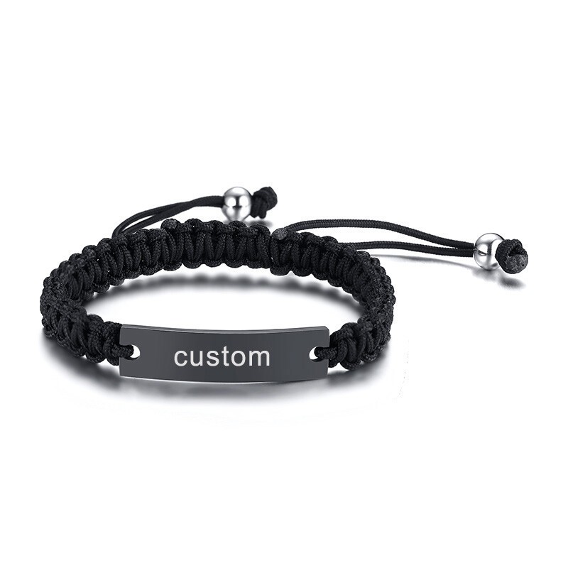 Braided Rope String Men Bracelet Wristband Free DIY Text ID Name Personalized