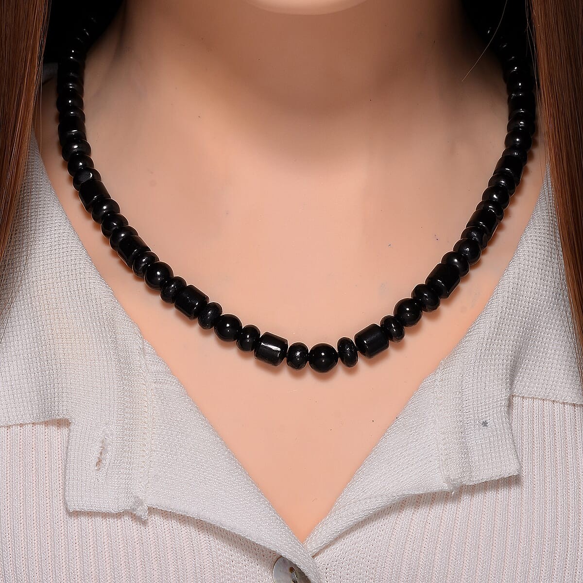 90.00ctw Shungite Fancy Beaded 20″ Necklace Rhodium Plated Magnetic Clasp