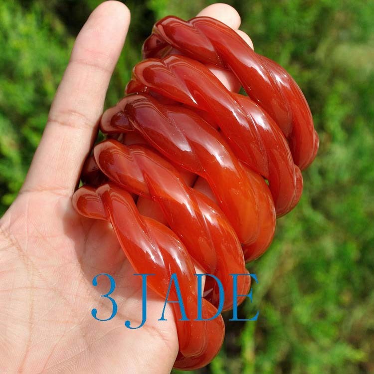 61mm Hand Carved Carnelian / Red Agate Twist Bangle Bracelet