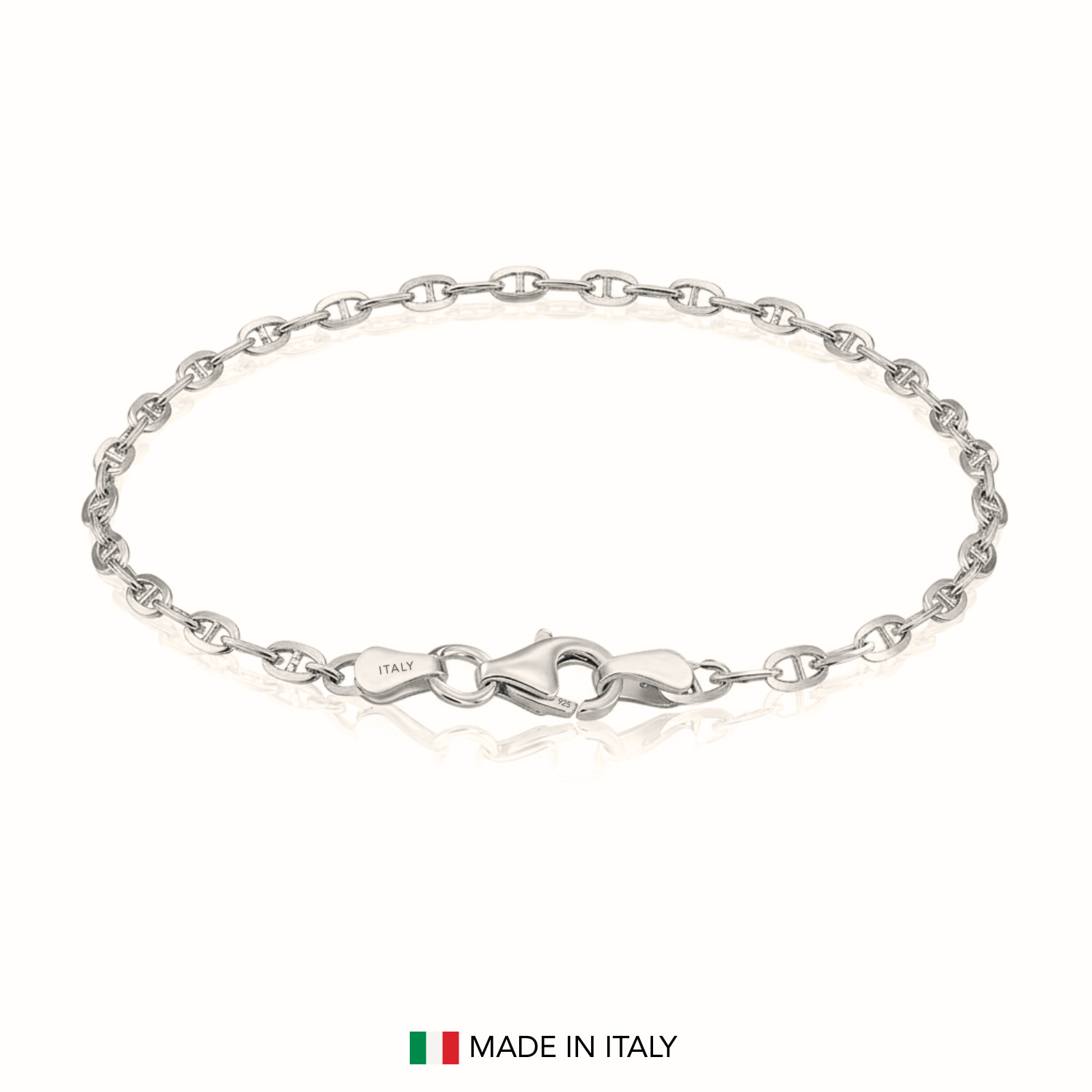 Solid 925 Sterling Silver 2.75mm Anchor Mariner Chain Italian Bracelet 7″ 7.5″