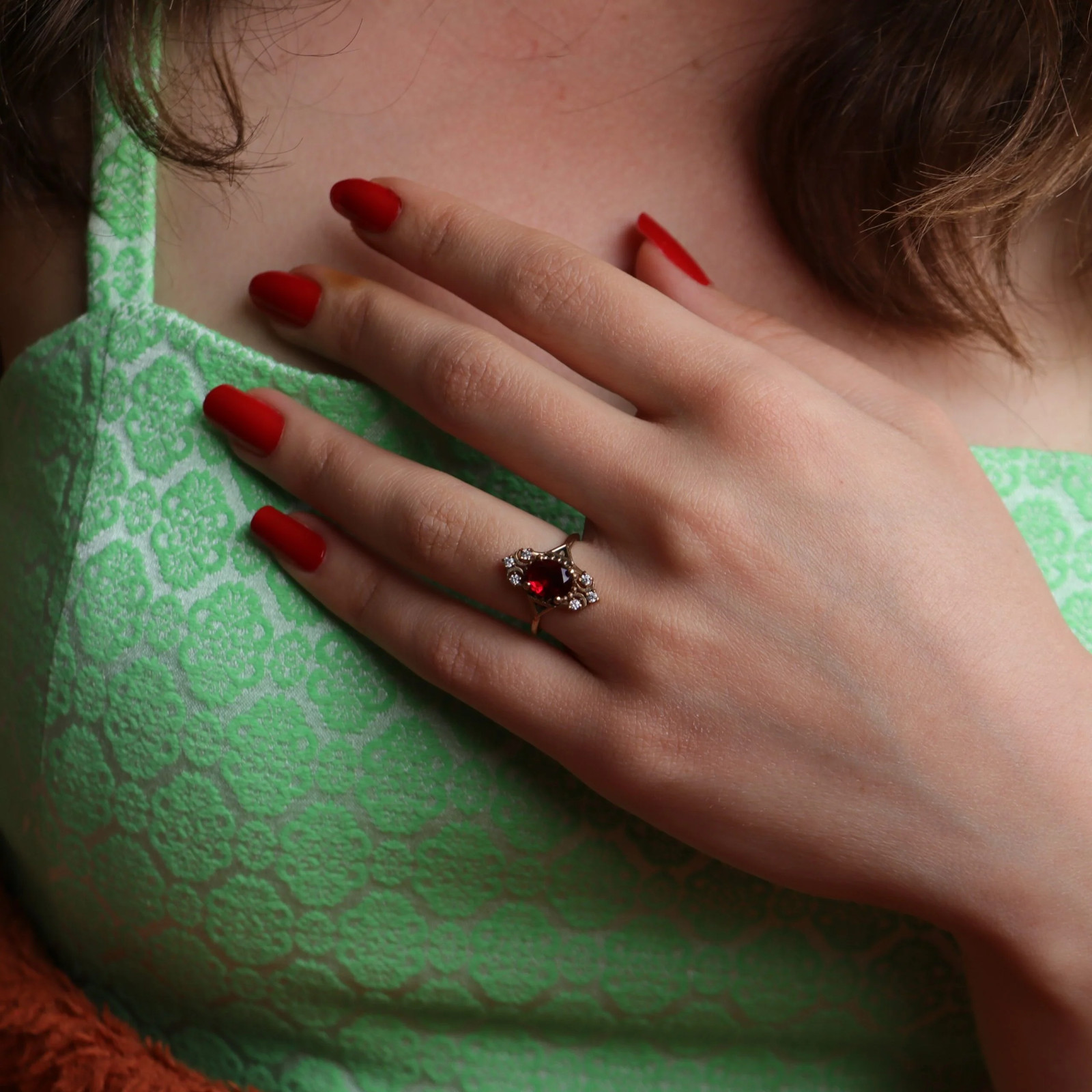 Handmade Garnet and Moissanite Ring