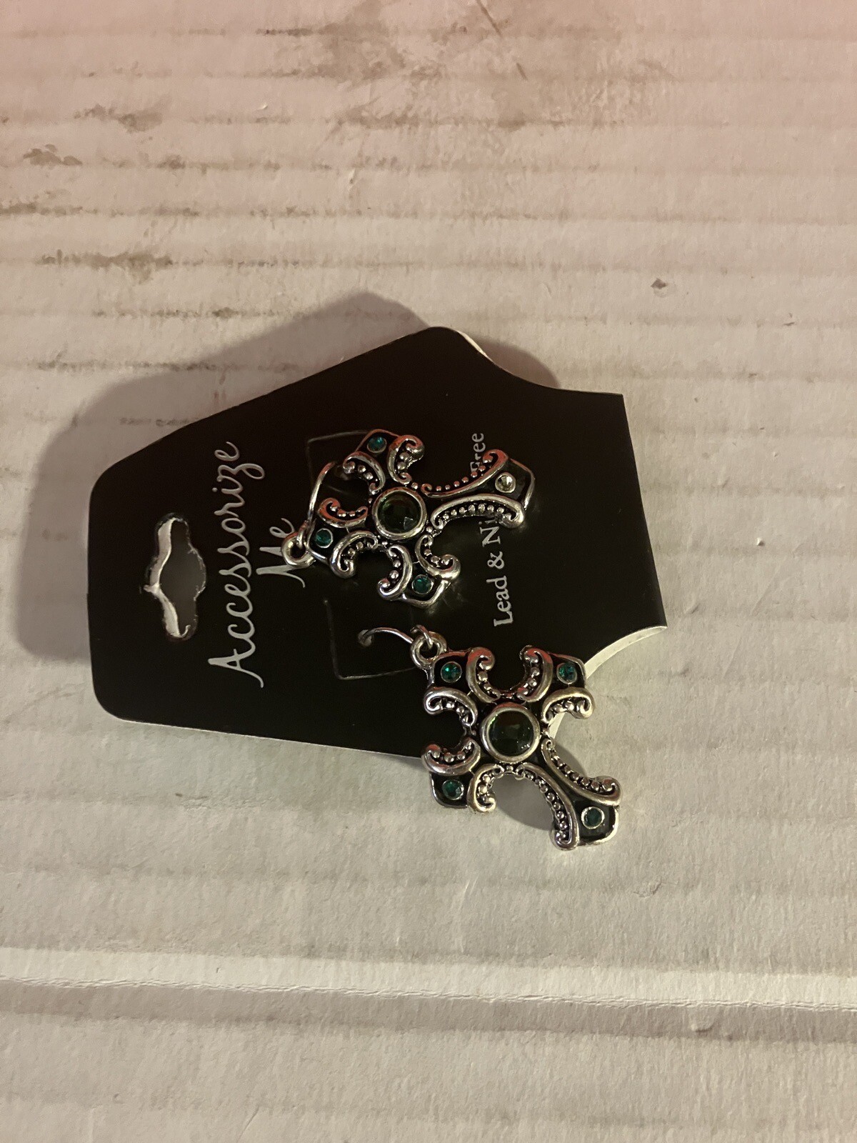 Emerald Cross Dangle Earrings. Lead And Nickel Free. DWK