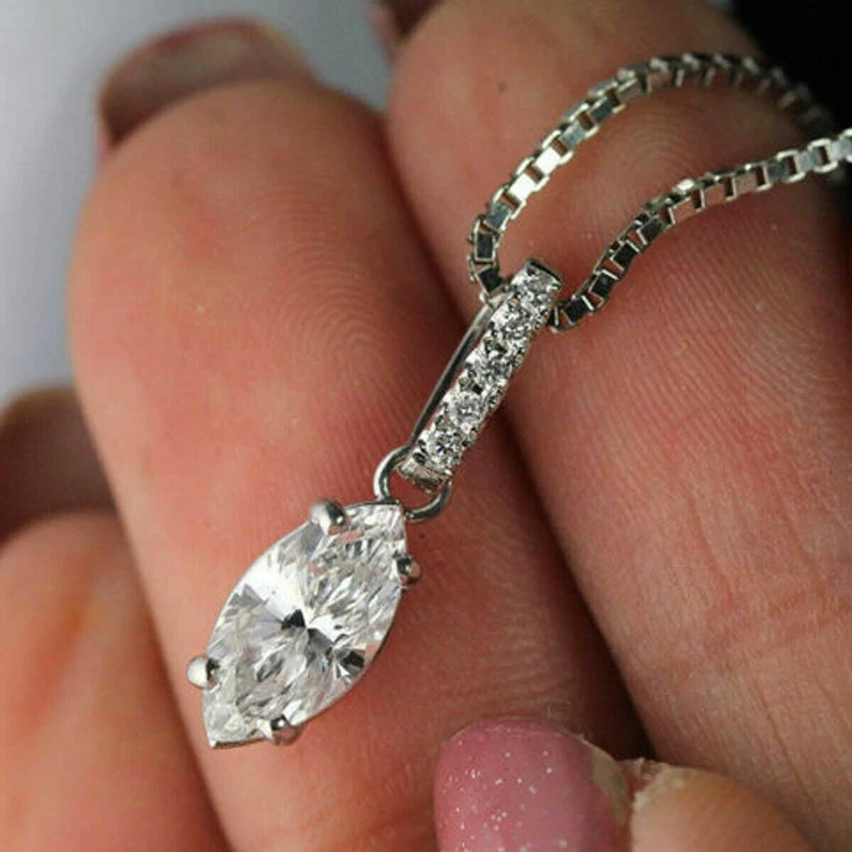 1 Ct Marquise Cut Lab Created Diamond Women’s Drop Pendant 14k White Gold Plated