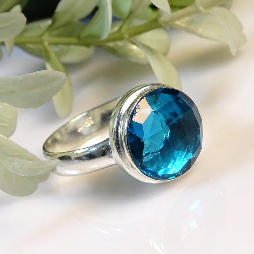 Indicolite Tourmaline 925 Sterling Silver Round Gemstone Jewelry Ring 9″ PG 2776