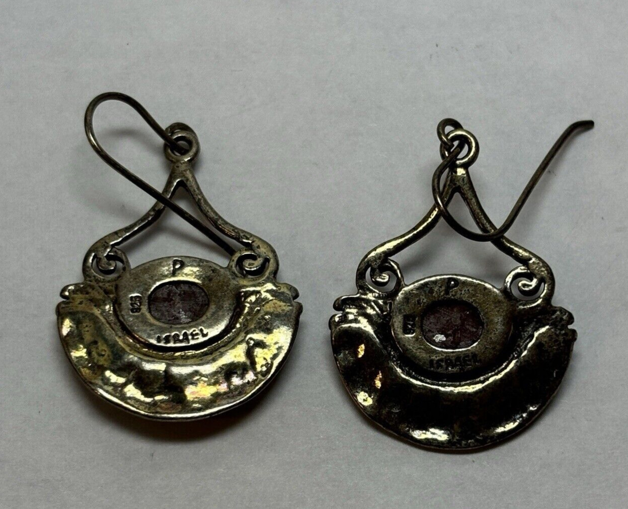 P Israel Sterling 925 Silver Pink Stone Dangle Earrings