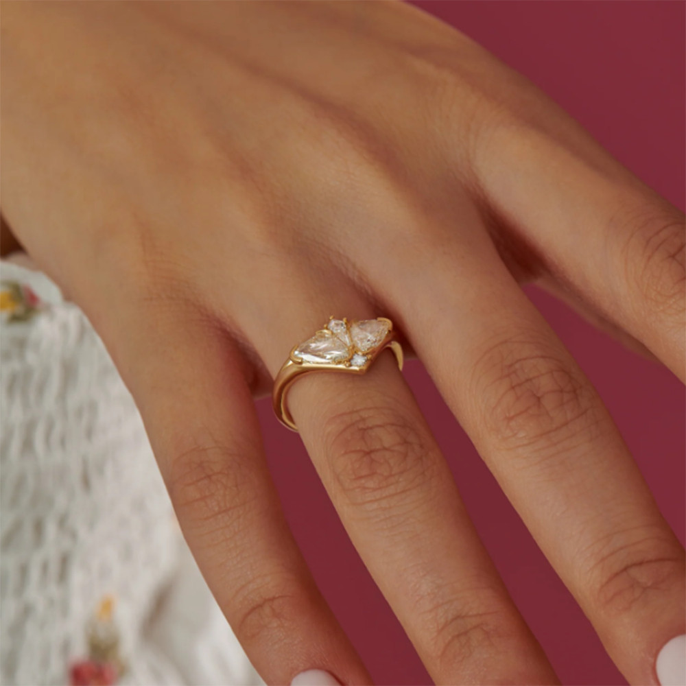 Wedding Diamond Ring Trilion Cut 1.50 Carat Gold GLI IGI Lab Created 14K Yellow