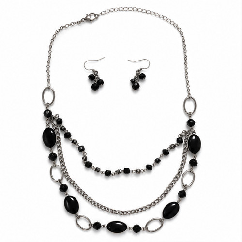 Avon Onyx Necklace And Earring Set Black New In Original Box Fast Shipping