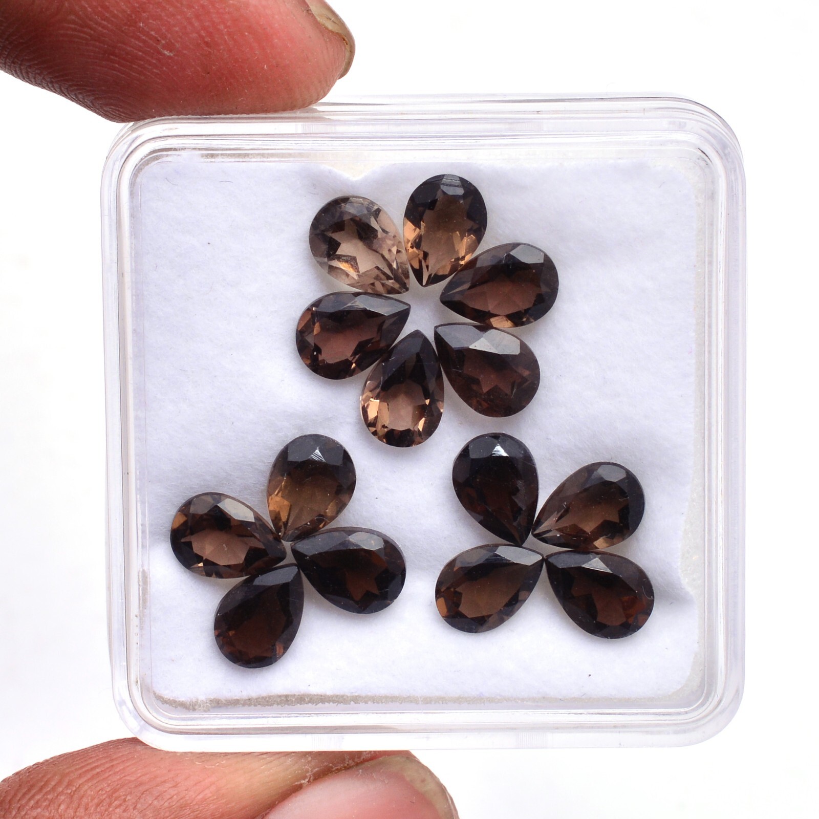 VVS 14 Pcs Natural Smoky Quartz 7mm*5mm Pear Cut Sparkling Loose Gemstones Lot