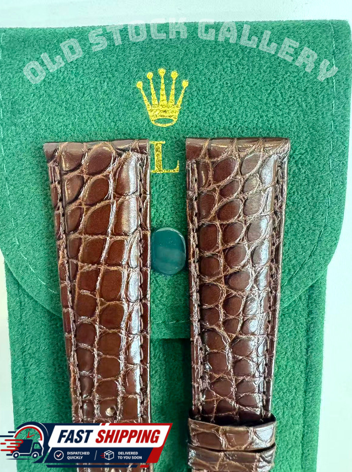 Hot ROLEX Leather Crocodile Band 19mm With Rolex Buckle Silver Plated NOS