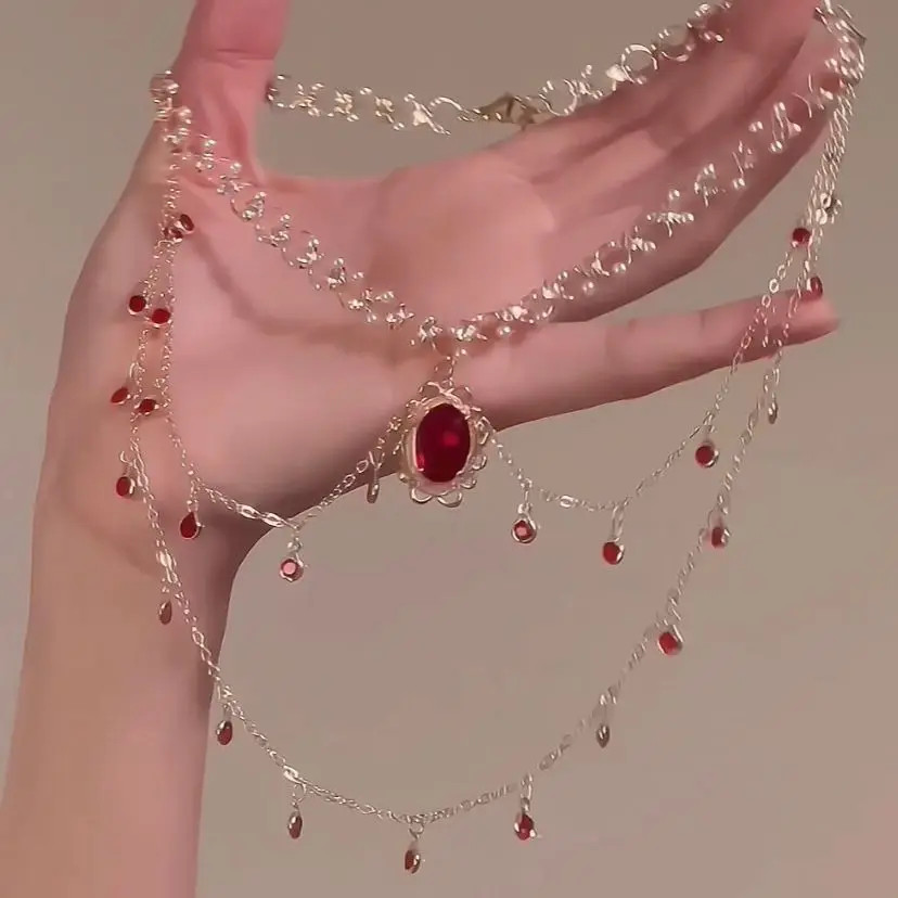 Multi-layer Copper Alloy Simulation Crystal Necklace Women Hanfu Collarbone Girl