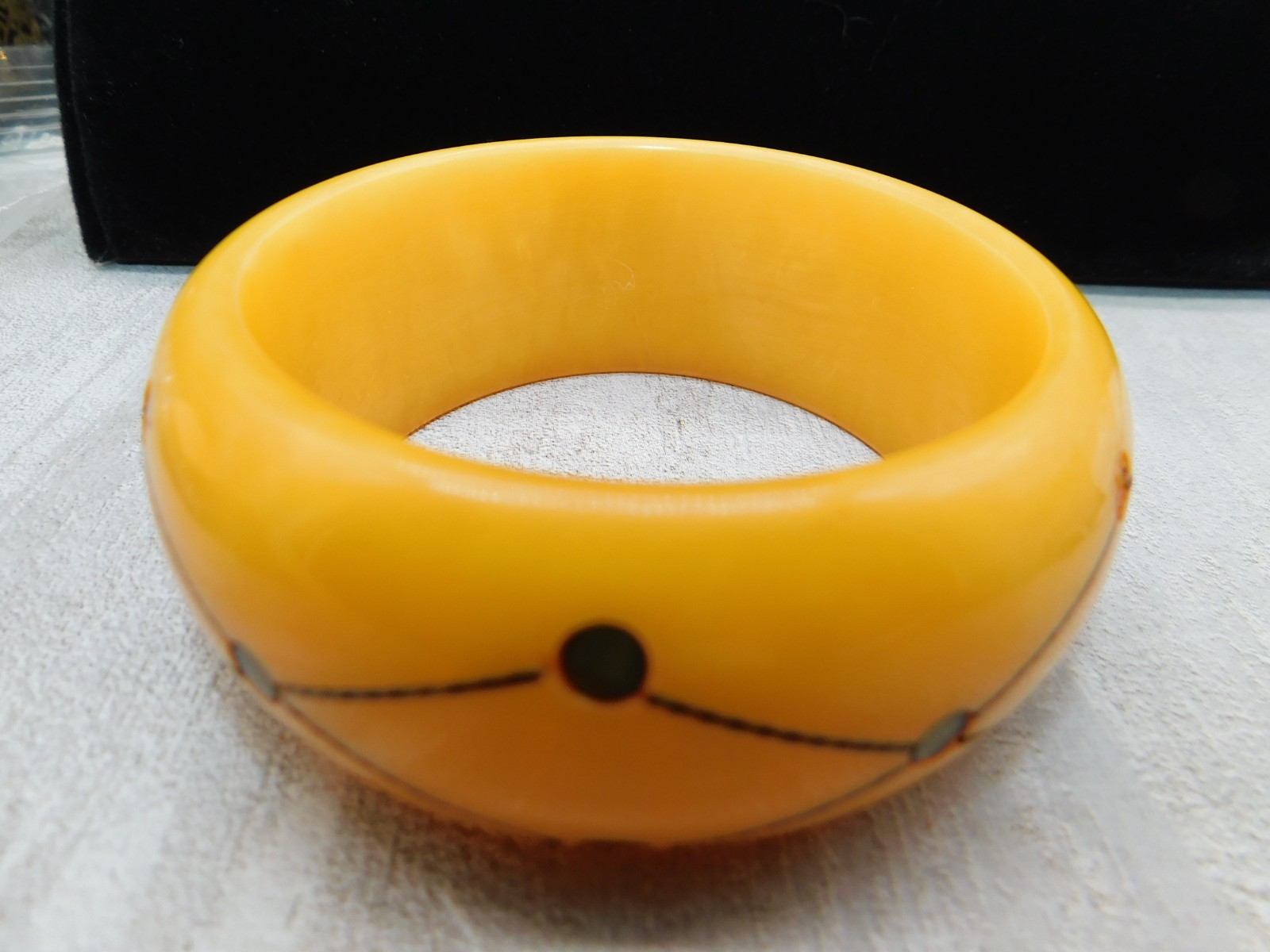 1930’s Butterscotch Bakelite Bangle Brass Injection Dot Bracelet