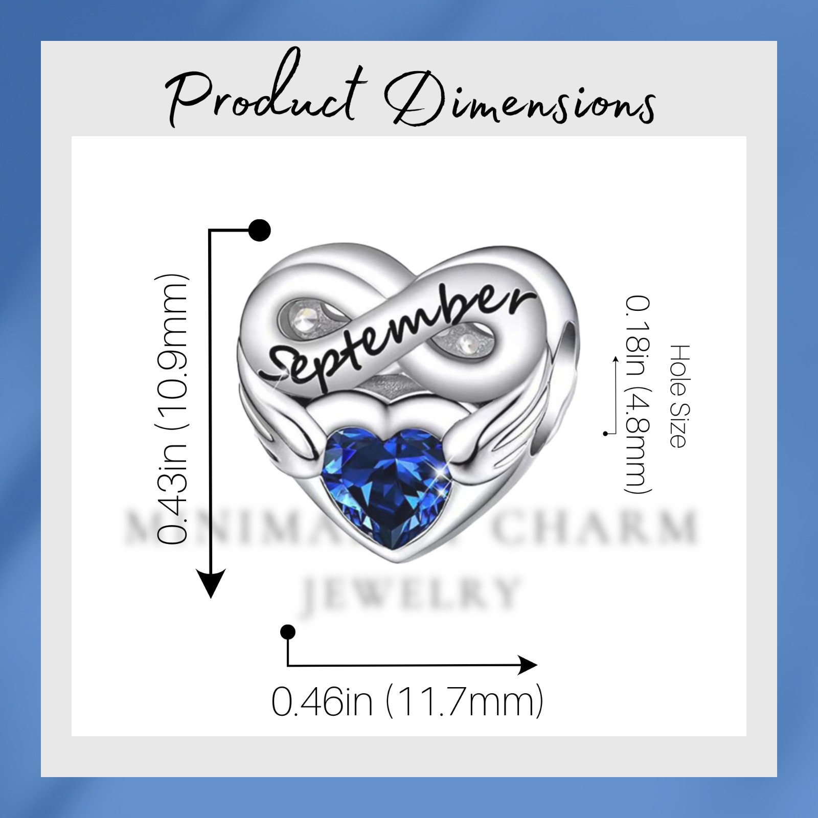 September Heart Infinity Birthstone Charm For Bracelet, September Charm