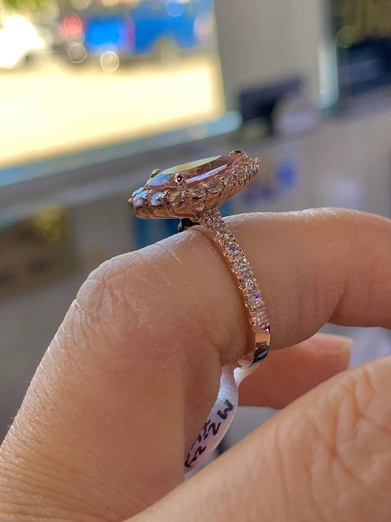 3.20Ctw Pear Cut Lab-Created Morganite Engagement Ring 14K Yellow Gold Plated