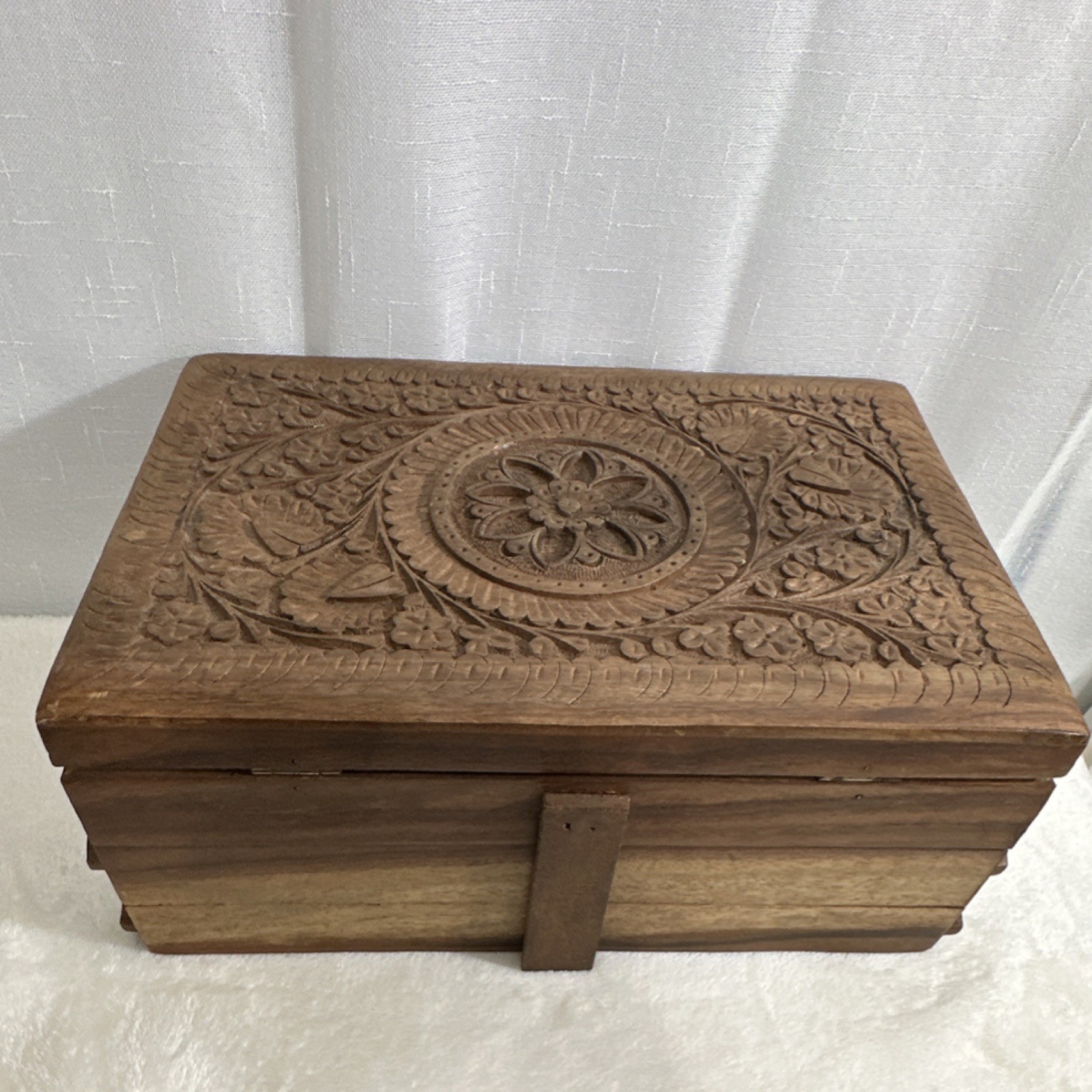 Jewelry Box Carved Wooden Handmade with Red Velvet Lining Imported Philippines
