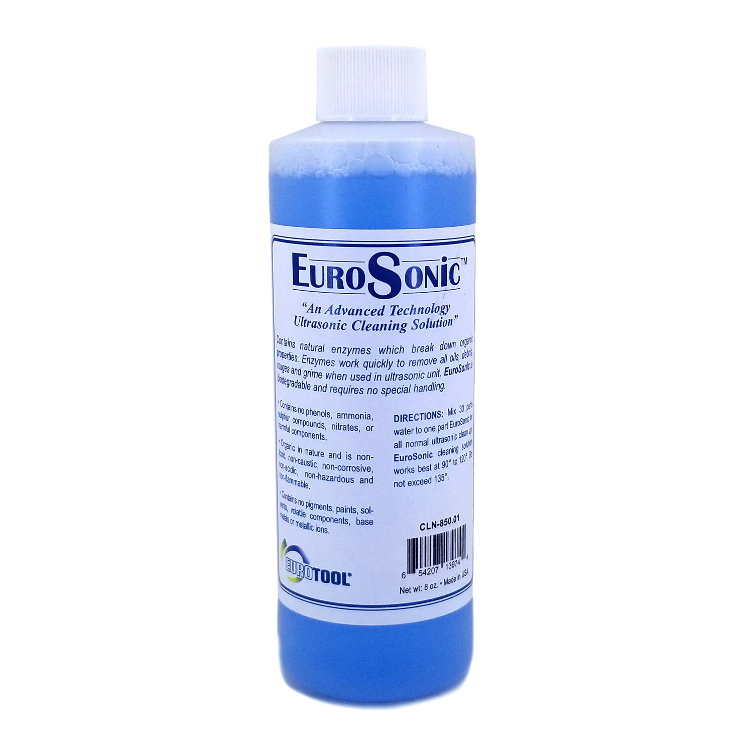 EUROSONIC CONCENTRATE CLEANER, 1/2 PINT JEWELRY METAL STONES ULTRASONIC CLEANER