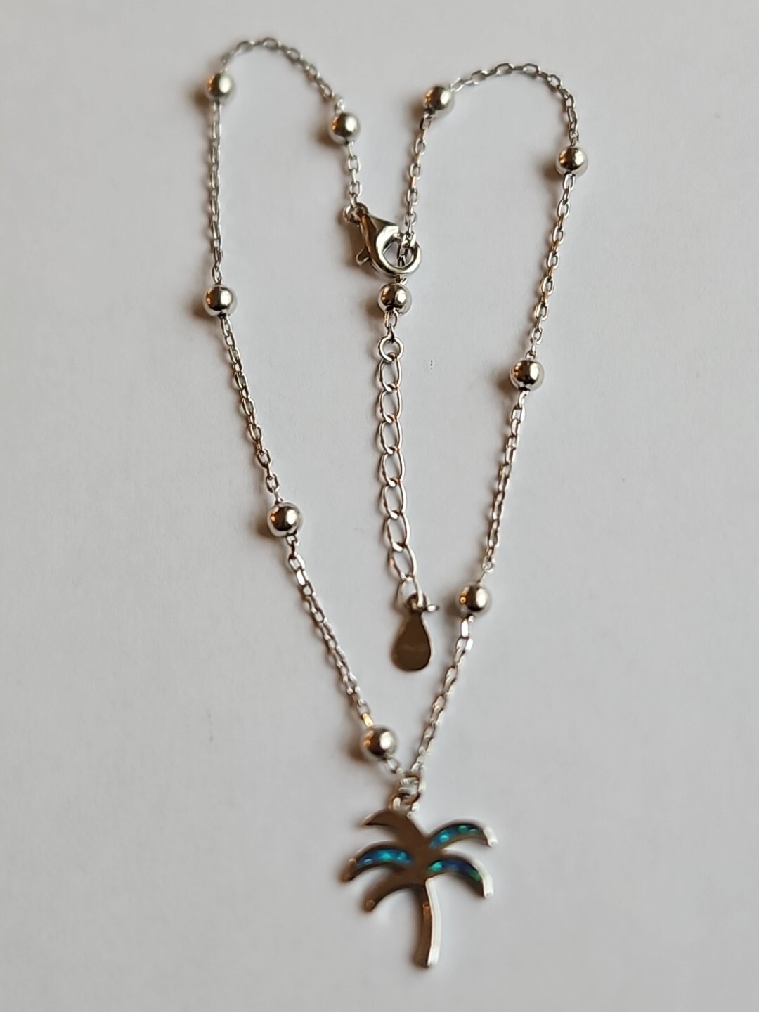 Sterling Silver ~ Palm Tree Bracelet ~ OPAL INLAY ~ 7-9” ADJUSTABLE ~ VINTAGE!