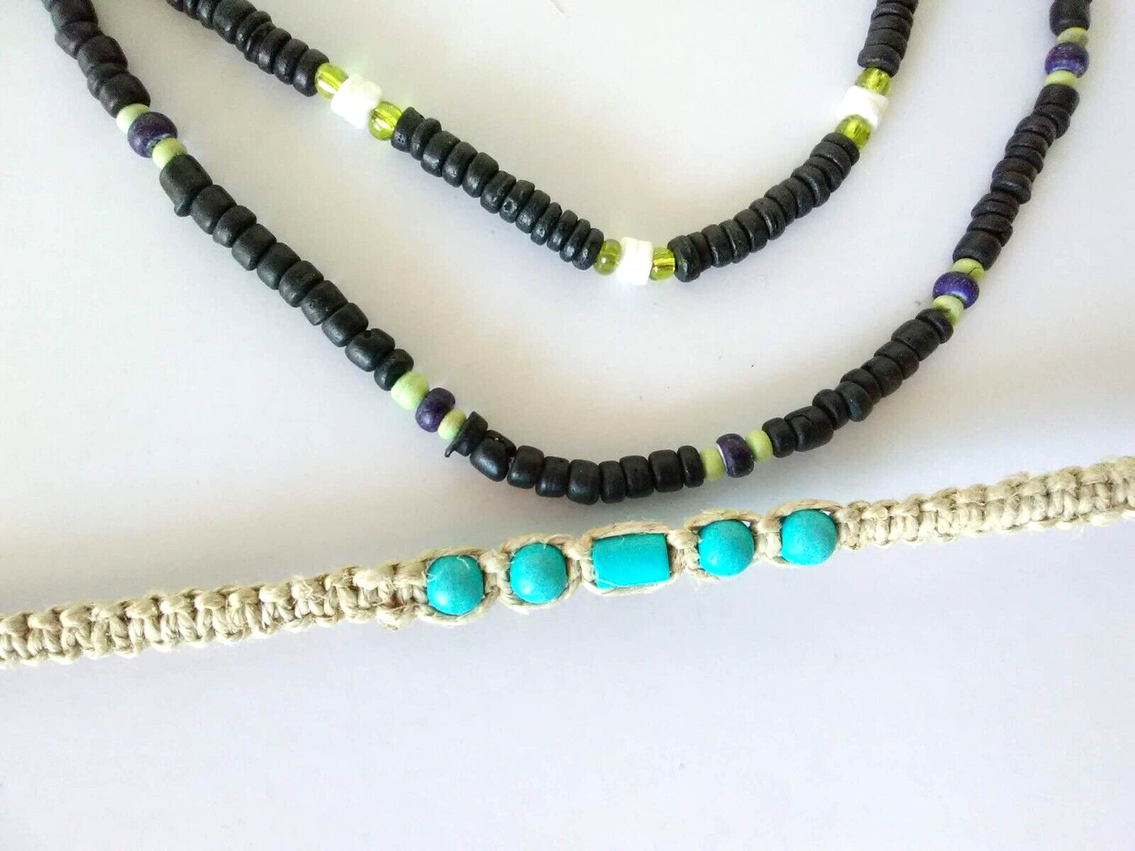 Lot 3 Hemp Macrame 10″ Anklet 8″ Bracelet Beach Boho Gift US Seller