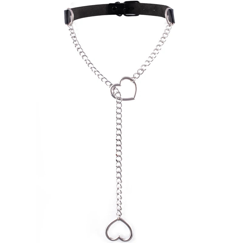 Heart Slip Chain Necklace leather Choker Collar For Women Goth Accessories Punk