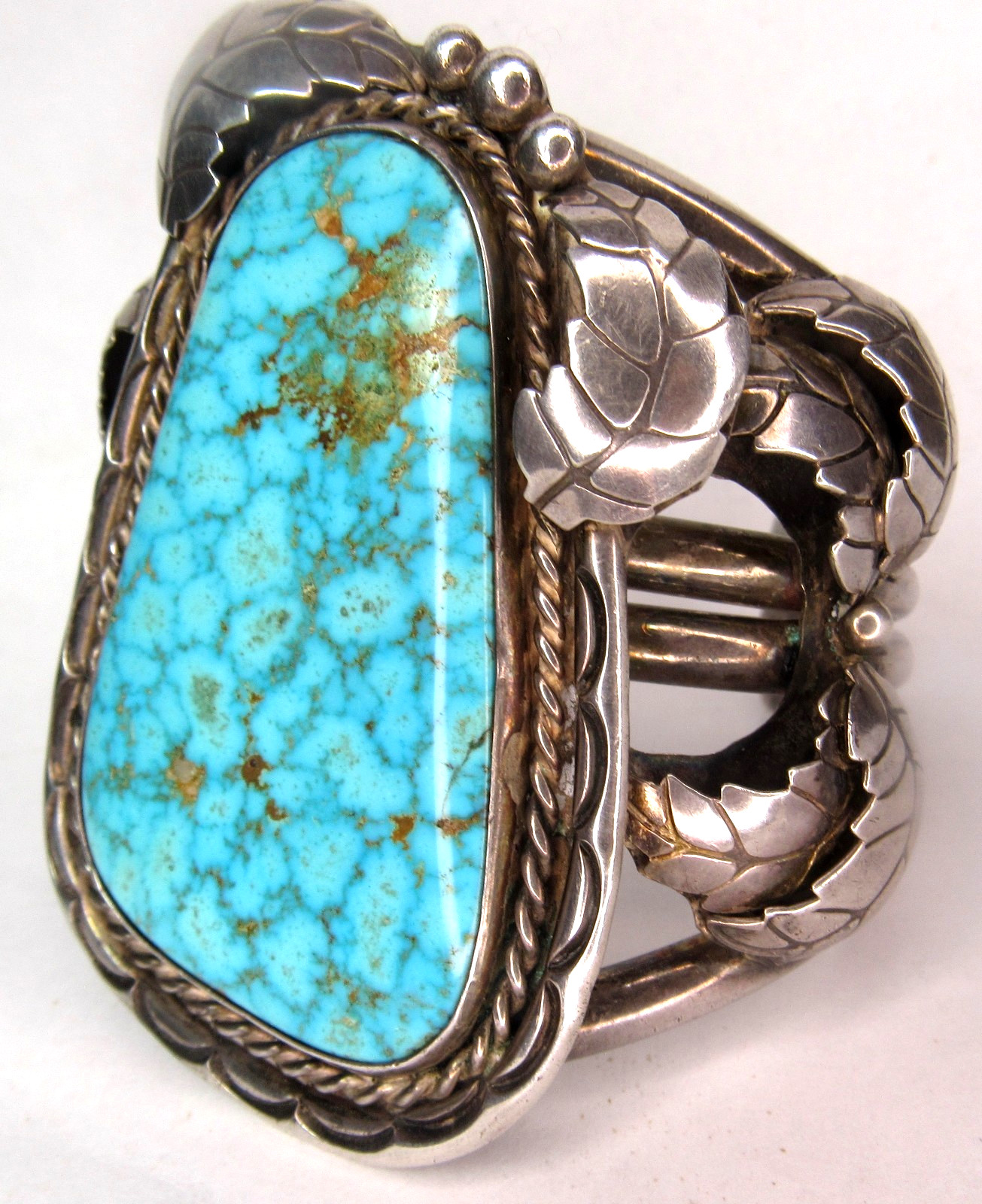 HUGE Navajo 133 GRAM B Shash NUMBER 8 Turquoise Sterling Bracelet CUFF Nat. AMER