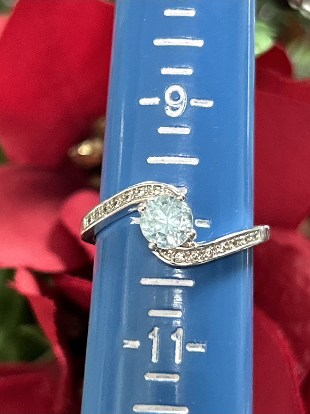 Vtg NVC Sterling Silver Blue Topaz? Size 10 Large Ring With Rhinestones 925 3g